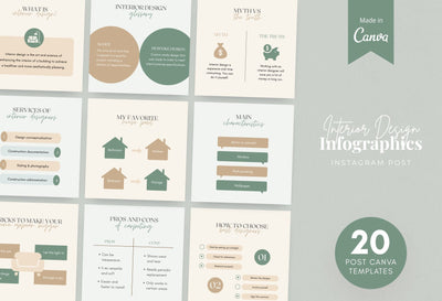Ladystrategist 20 Interior Design Infographics Instagram Engagement Posts Fully Editable Canva Templates instagram canva templates social media templates etsy free canva templates
