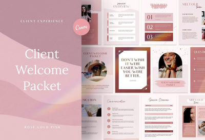 Ladystrategist 21 Page Client Welcome Packet Canva Template - Rose Gold instagram canva templates social media templates etsy free canva templates
