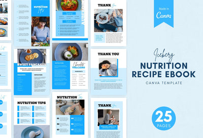 Ladystrategist 25 Page Nutrition Recipe Ebook Iceberg Editable Canva Templates instagram canva templates social media templates etsy free canva templates