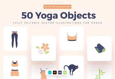 Ladystrategist 50 Unique Yoga Objects Illustrations Fully Editable in Canva instagram canva templates social media templates etsy free canva templates