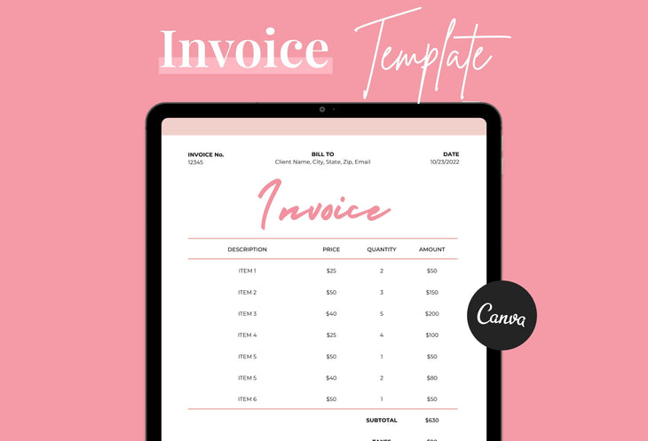 Ladystrategist Spanish Pink Invoice Canva Template Printable and Editable instagram canva templates social media templates etsy free canva templates