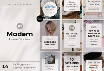 Ladystrategist 14 Modern Pinterest Templates for Bloggers and Coaches in All Industries - Editable Canva Template instagram canva templates social media templates etsy free canva templates