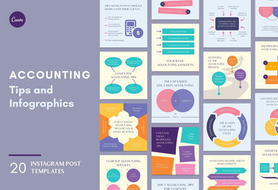 Ladystrategist 20 Accounting Tips and Infographics - Instagram Engagement Posts - Fully Editable Canva Templates instagram canva templates social media templates etsy free canva templates