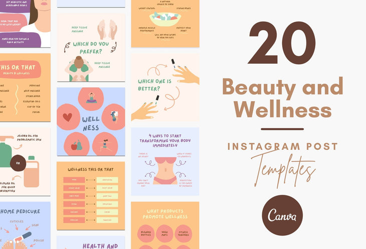 Ladystrategist 20 Beauty and Wellness Instagram Post Canva Templates instagram canva templates social media templates etsy free canva templates