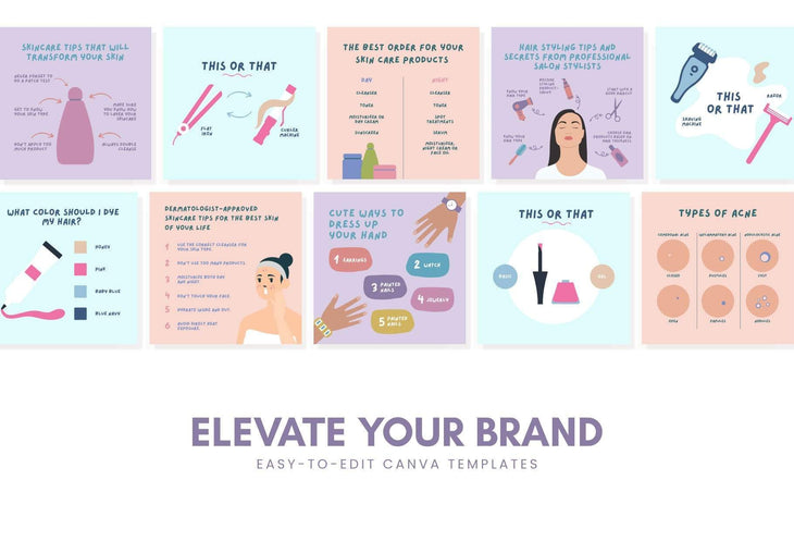 Ladystrategist 20 Beauty Lists Instagram Posts - Fully Editable Canva Templates instagram canva templates social media templates etsy free canva templates