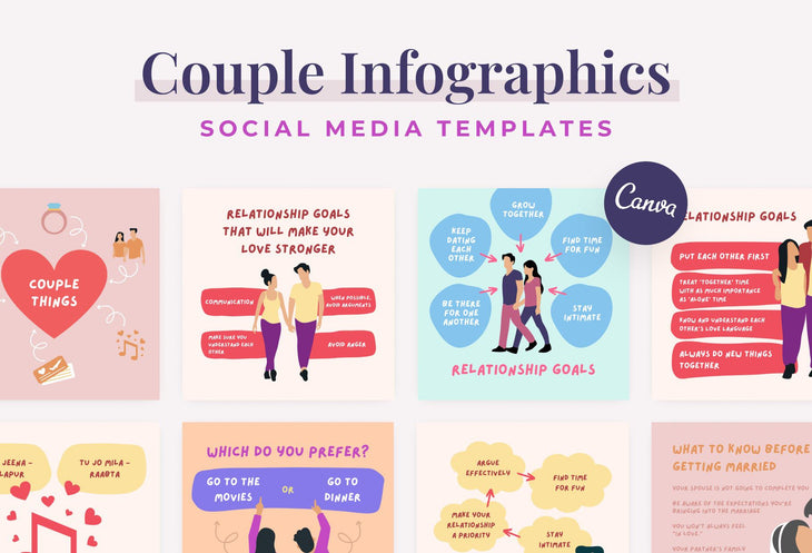 Ladystrategist 20 Couple Infographics Instagram Posts Fully Editable Canva Templates instagram canva templates social media templates etsy free canva templates