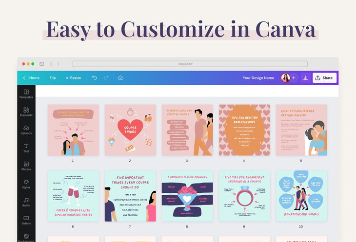 Ladystrategist 20 Couple Infographics Instagram Posts Fully Editable Canva Templates instagram canva templates social media templates etsy free canva templates