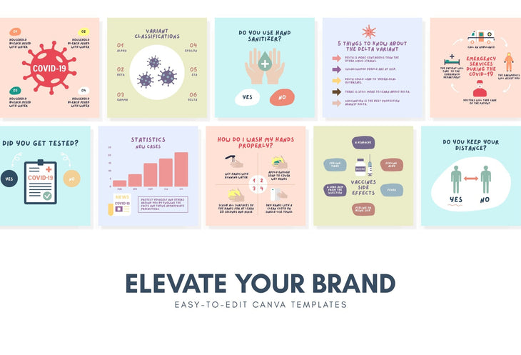 Ladystrategist 20 Covid-19 Infographics Instagram Posts Fully Editable Canva Templates instagram canva templates social media templates etsy free canva templates