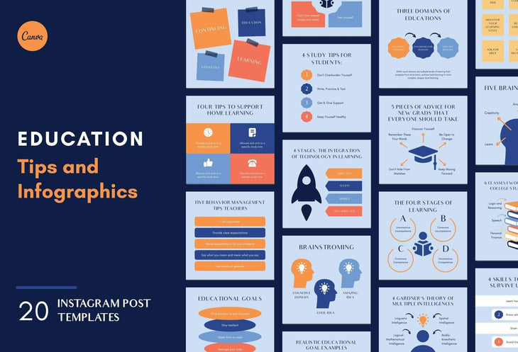 Ladystrategist 20 Education Tips and Infographics - Instagram Engagement Posts - Fully Editable Canva Templates instagram canva templates social media templates etsy free canva templates