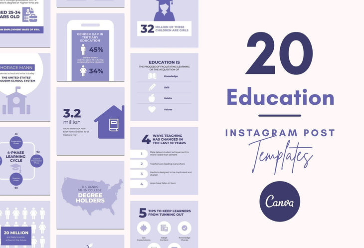 Ladystrategist 20 Education Tips and Infographics Instagram Engagement Posts Fully Editable Canva Templates V2 instagram canva templates social media templates etsy free canva templates