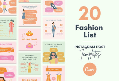 Ladystrategist 20 Fashion Lists Instagram Posts - Fully Editable Canva Templates instagram canva templates social media templates etsy free canva templates