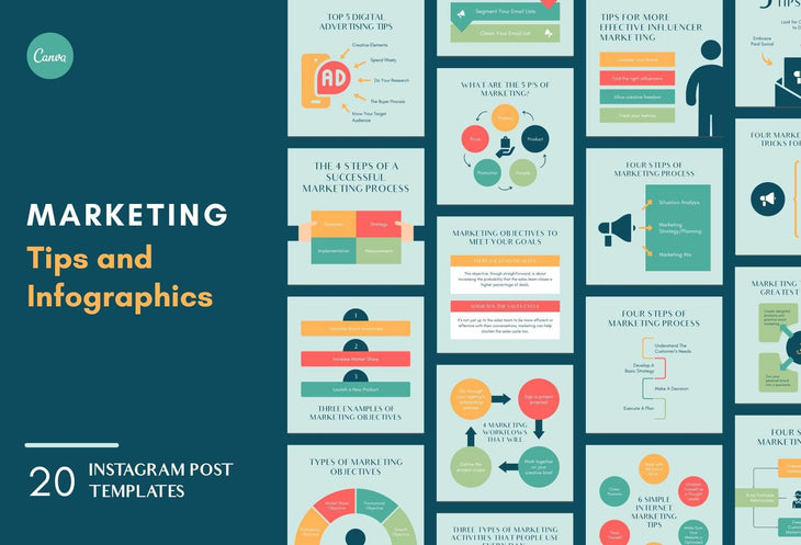 Ladystrategist 20 Marketing Tips and Infographics - Instagram Engagement Posts - Fully Editable Canva Templates instagram canva templates social media templates etsy free canva templates