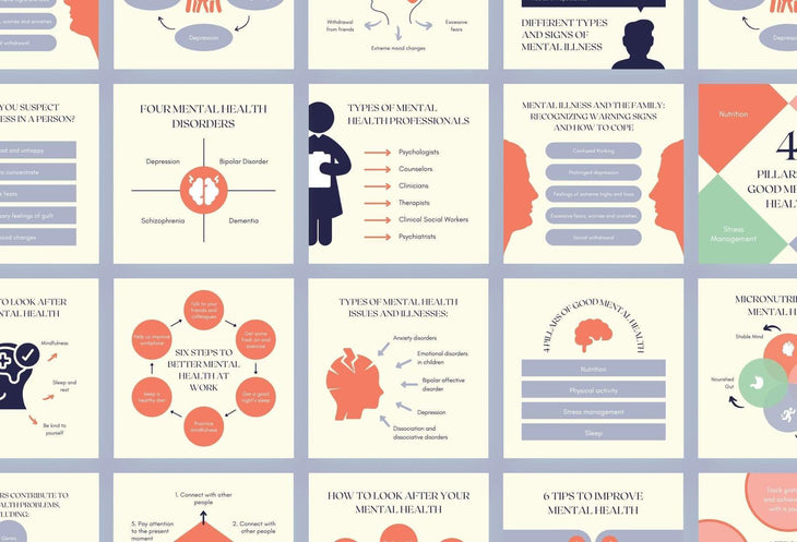 Ladystrategist 20 Mental Health Tips and Infographics - Instagram Engagement Posts - Fully Editable Canva Templates instagram canva templates social media templates etsy free canva templates