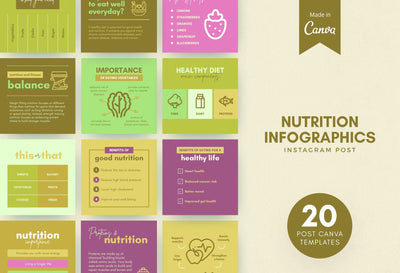 Ladystrategist 20 Nutrition Infographics Instagram Posts Fully Editable Canva Templates V2 instagram canva templates social media templates etsy free canva templates