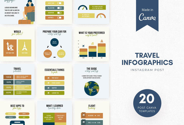 Ladystrategist 20 Travel Infographics Instagram Engagement Posts Fully Editable Canva Templates instagram canva templates social media templates etsy free canva templates