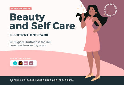 Ladystrategist 20 Unique Beauty and Self Care Illustrations - Fully Editable in Canva instagram canva templates social media templates etsy free canva templates