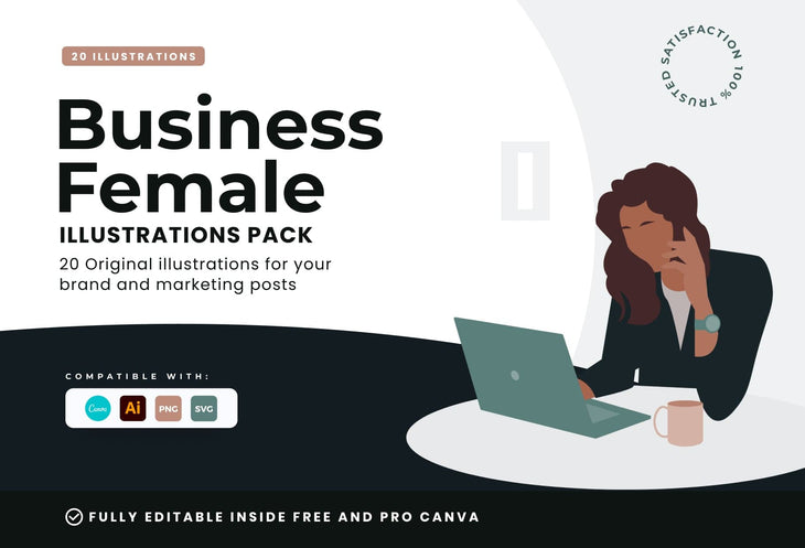 Ladystrategist 20 Unique Business Female Illustrations Fully Editable in Canva instagram canva templates social media templates etsy free canva templates
