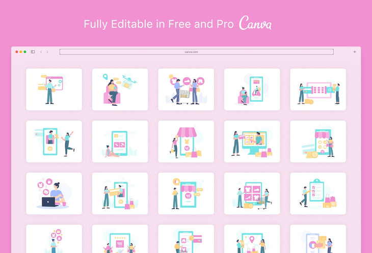 Ladystrategist 20 Unique E-Commerce Illustrations Fully Editable in Canva instagram canva templates social media templates etsy free canva templates
