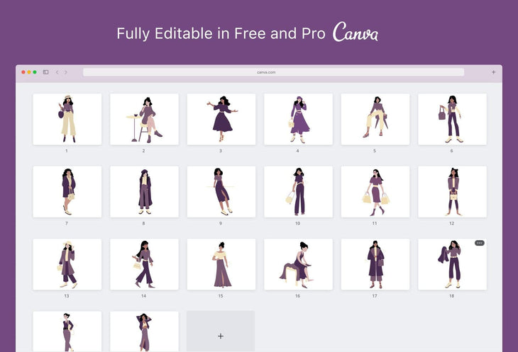 Ladystrategist 20 Unique Fashion Illustrations - Fully Editable in Canva instagram canva templates social media templates etsy free canva templates