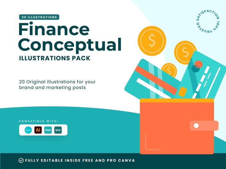 Ladystrategist 20 Unique Finance Illustrations Fully Editable in Canva instagram canva templates social media templates etsy free canva templates