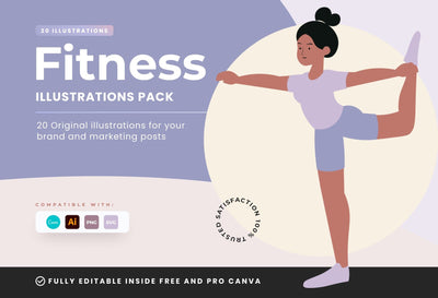 Ladystrategist 20 Unique Fitness Illustrations - Fully Editable in Canva instagram canva templates social media templates etsy free canva templates