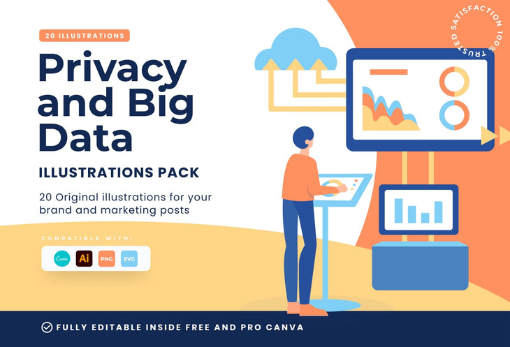 Ladystrategist 20 Unique Privacy and Big Data Illustrations Fully Editable in Canva instagram canva templates social media templates etsy free canva templates