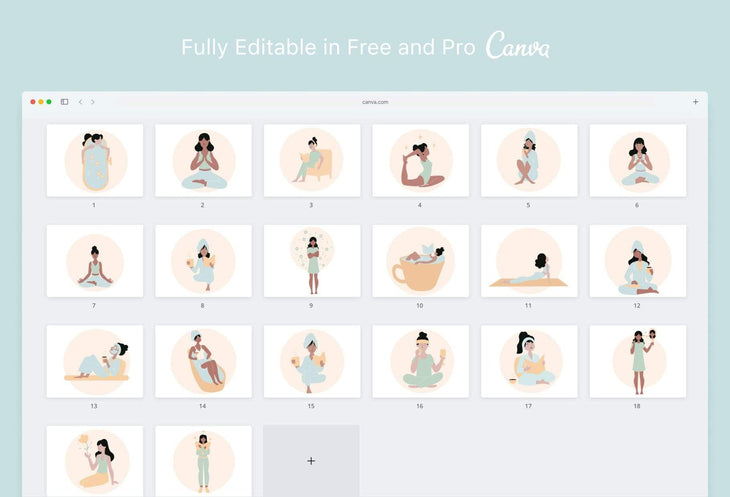 Ladystrategist 20 Unique Self-Care Illustrations - Fully Editable in Canva instagram canva templates social media templates etsy free canva templates