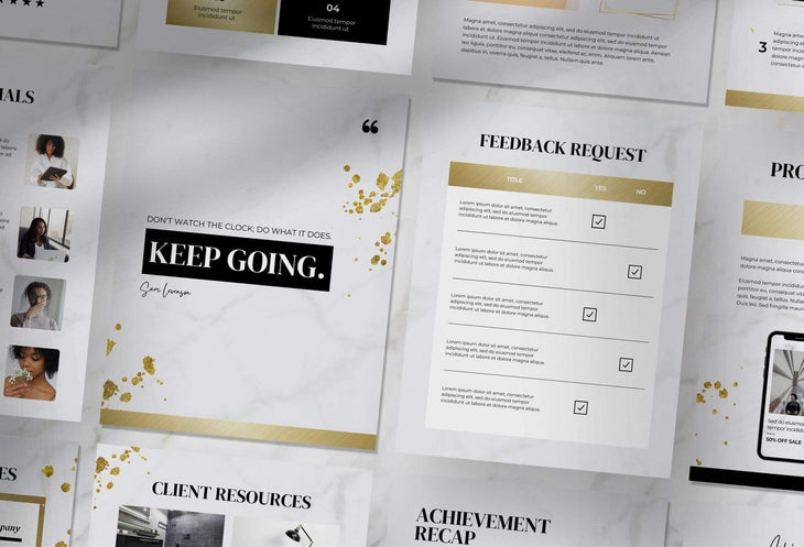 Ladystrategist 21 Page Client Goodbye Packet for Coaches - Editable Canva Template Chic Marble + Gold Collection instagram canva templates social media templates etsy free canva templates