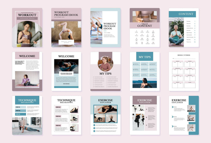 Ladystrategist 21 Page Workout Program Ebook Thistle Canva Templates instagram canva templates social media templates etsy free canva templates