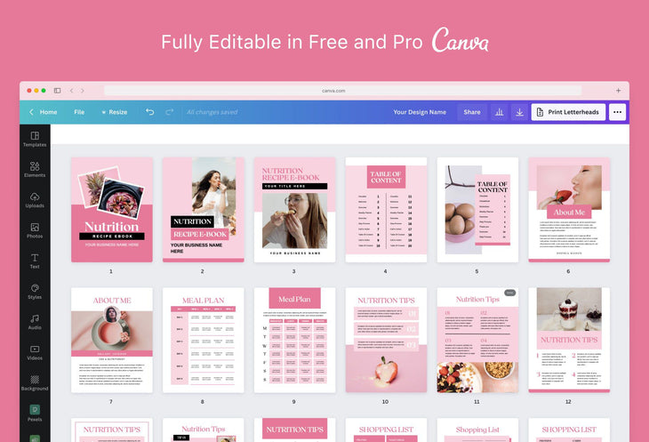 Ladystrategist 25 Page Nutrition Recipe Ebook Flamingo Editable Canva Templates instagram canva templates social media templates etsy free canva templates