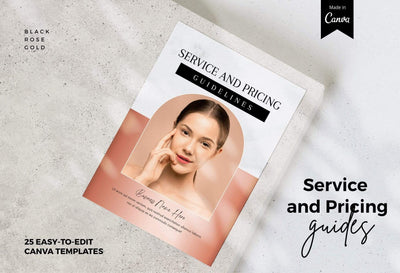 Ladystrategist 25 Page Service and Pricing Guide Editable Canva Template Black Rose Gold Collection instagram canva templates social media templates etsy free canva templates