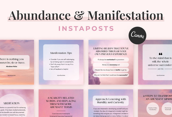 Ladystrategist 30 Abundance and Manifestation Instagram Posts Canva Templates instagram canva templates social media templates etsy free canva templates