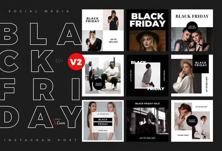 Ladystrategist 30 Black Friday Instagram Promo Posts Canva Templates V2 instagram canva templates social media templates etsy free canva templates