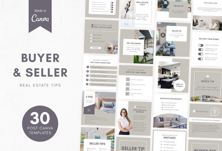 Ladystrategist 30 Buyer and Seller Real Estate Tips Instagram Post Canva Templates instagram canva templates social media templates etsy free canva templates