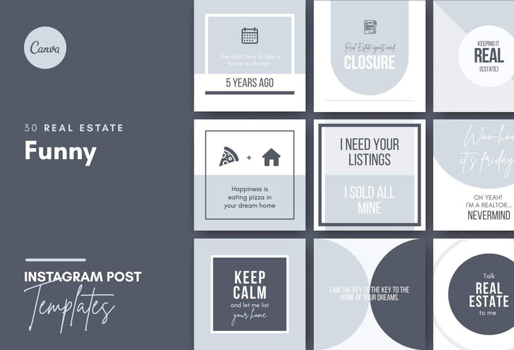 Ladystrategist 30 Funny Real Estate - Instagram Post Canva Templates instagram canva templates social media templates etsy free canva templates