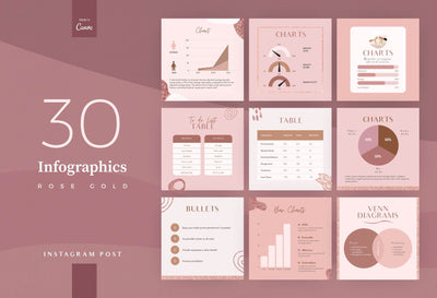 Ladystrategist 30 Infographics Rose Gold Instagram Engagement Booster Post Canva Templates instagram canva templates social media templates etsy free canva templates