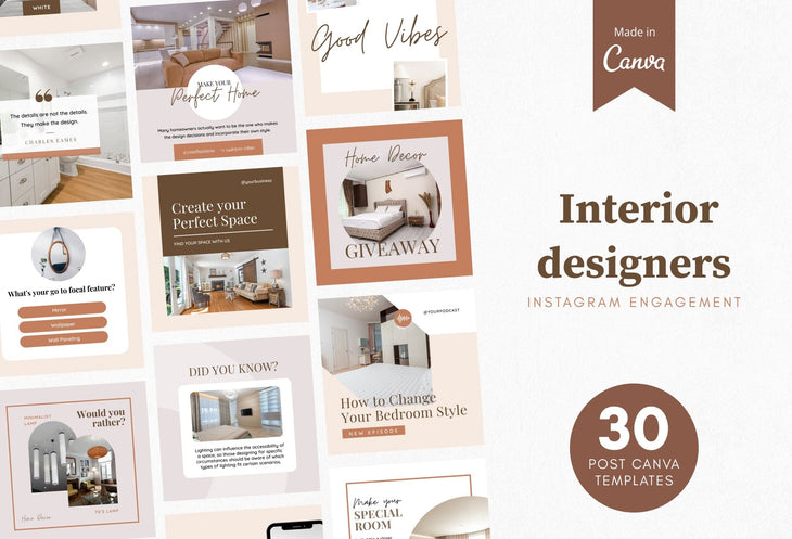 Ladystrategist 30 Interior Designer Instagram Post Canva Templates instagram canva templates social media templates etsy free canva templates