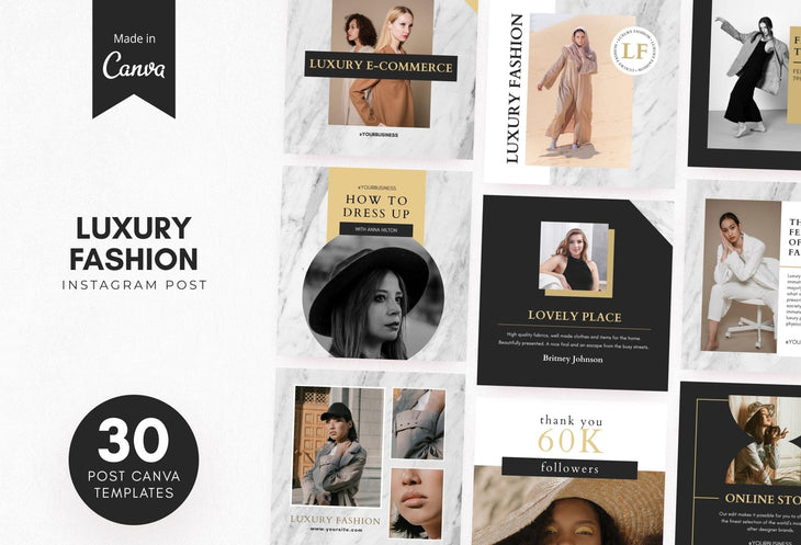 Ladystrategist 30 Luxury Fashion Instagram Post Canva Templates V2 instagram canva templates social media templates etsy free canva templates