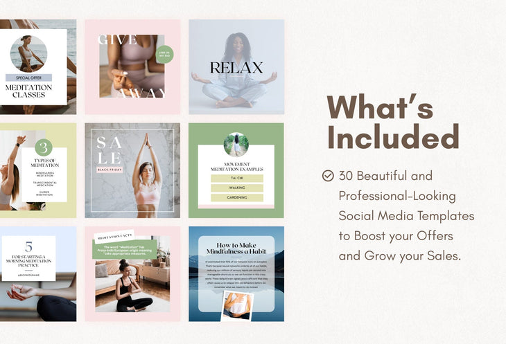 Ladystrategist 30 Meditation Instagram Post Canva Templates instagram canva templates social media templates etsy free canva templates