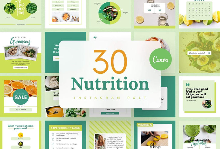 Ladystrategist 30 Nutrition Instagram Post Canva Templates instagram canva templates social media templates etsy free canva templates