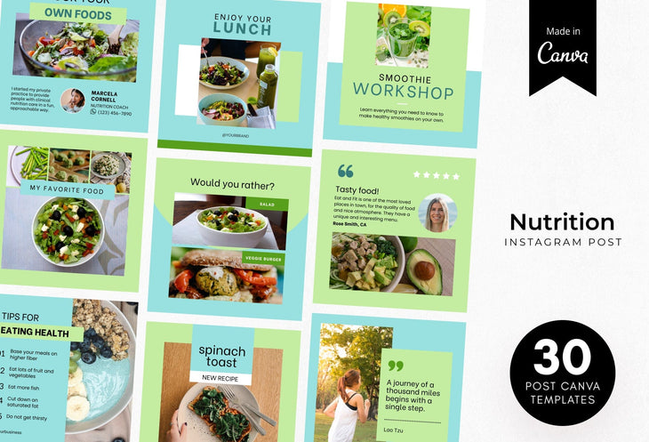Ladystrategist 30 Nutrition Instagram Post Canva Templates V2 instagram canva templates social media templates etsy free canva templates
