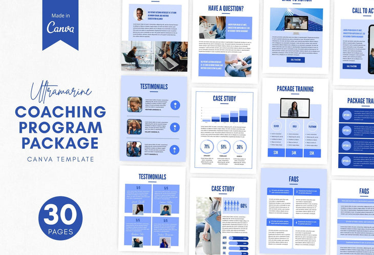 Ladystrategist 30-Page Coaching Program Package Canva Template Ultramarine Style instagram canva templates social media templates etsy free canva templates