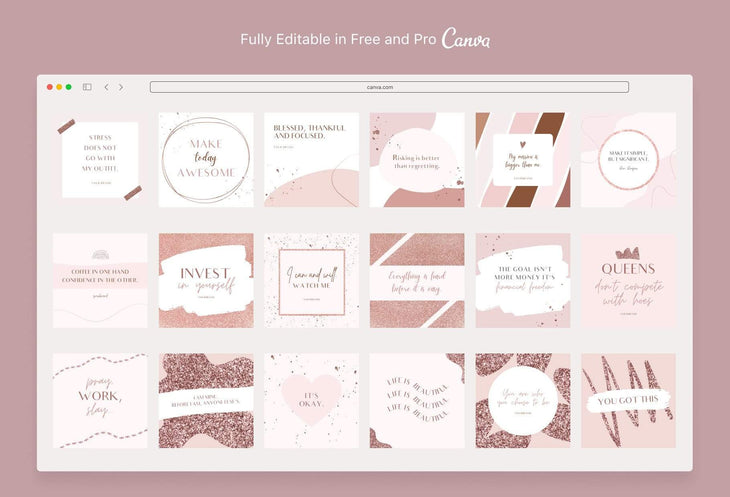 Ladystrategist 30 Quotes Rose Gold Instagram Engagement Booster Post Canva Templates instagram canva templates social media templates etsy free canva templates