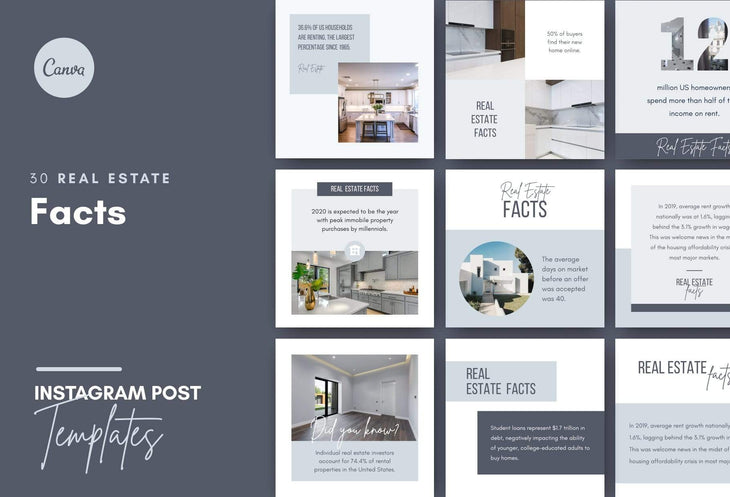 Ladystrategist 30 Real Estate Facts - Instagram Post Canva Templates instagram canva templates social media templates etsy free canva templates