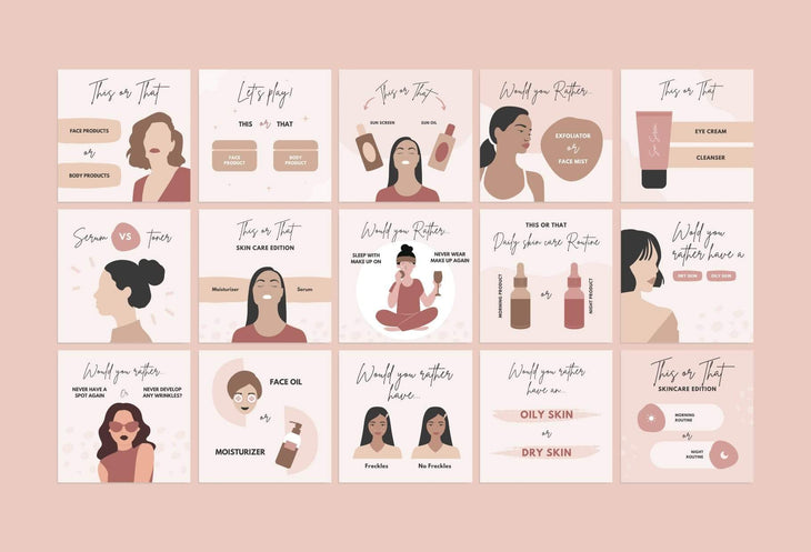 Ladystrategist 30 Skincare THIS OR THAT / Would you rather - Instagram Post Canva Templates instagram canva templates social media templates etsy free canva templates