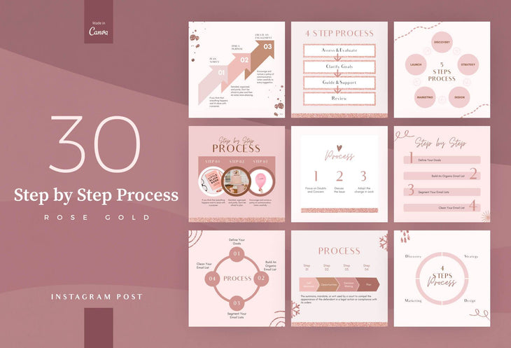 Ladystrategist 30 Step by Step Process Rose Gold Instagram Engagement Booster Post Canva Templates instagram canva templates social media templates etsy free canva templates