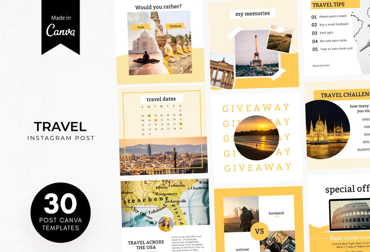 Ladystrategist 30 Travel Instagram Post Canva Templates V3 instagram canva templates social media templates etsy free canva templates