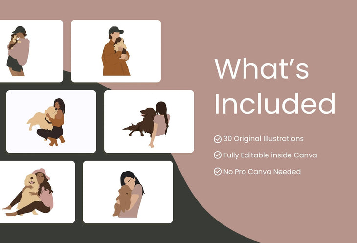 Ladystrategist 30 Unique Female Puppies Dogs Illustrations Fully Editable in Canva instagram canva templates social media templates etsy free canva templates
