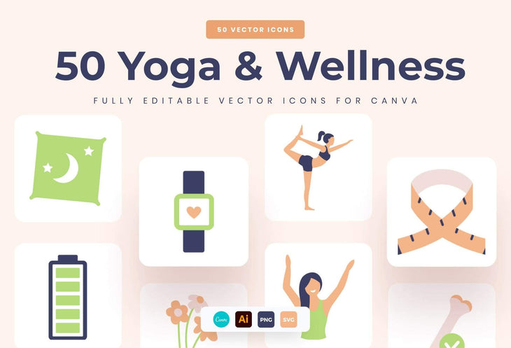Ladystrategist 50 Unique Yoga and Wellness Benefits Icons Illustrations - Fully Editable in Canva instagram canva templates social media templates etsy free canva templates