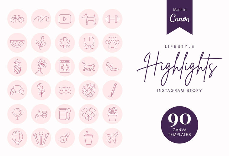 Ladystrategist 90 Lifestyle Pastel Instagram Story Highlight Covers instagram canva templates social media templates etsy free canva templates